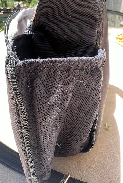 Side water bottle holder on the Travelon anti-theft bag