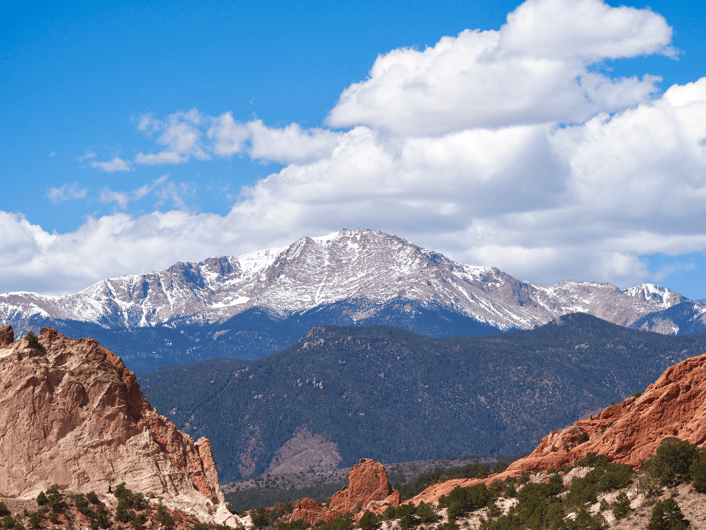 View of Pikes Peak mountain in Colorado Springs, Colorado
