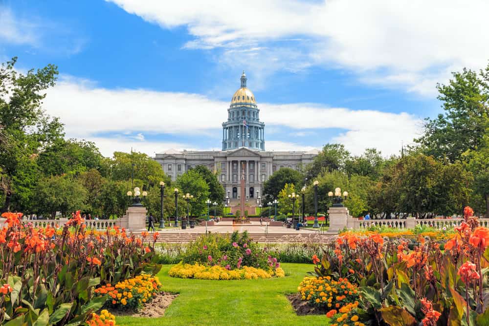 The Denver Capital Building and front garden in summer