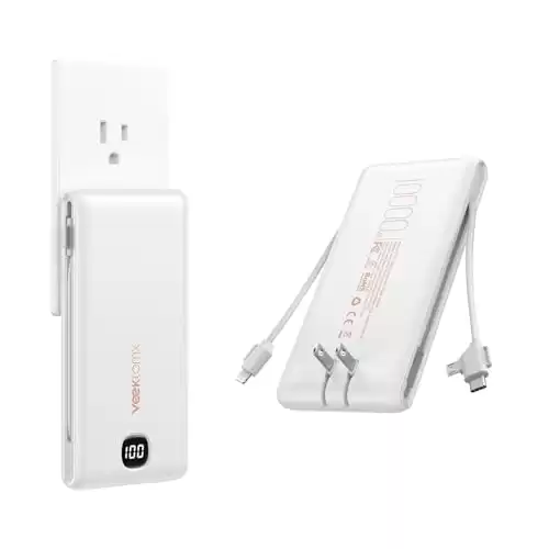 VEEKTOMX Portable Charger with Built in Cables 22.5W 10000mAh, Power Bank for iPhone with AC Wall Plug