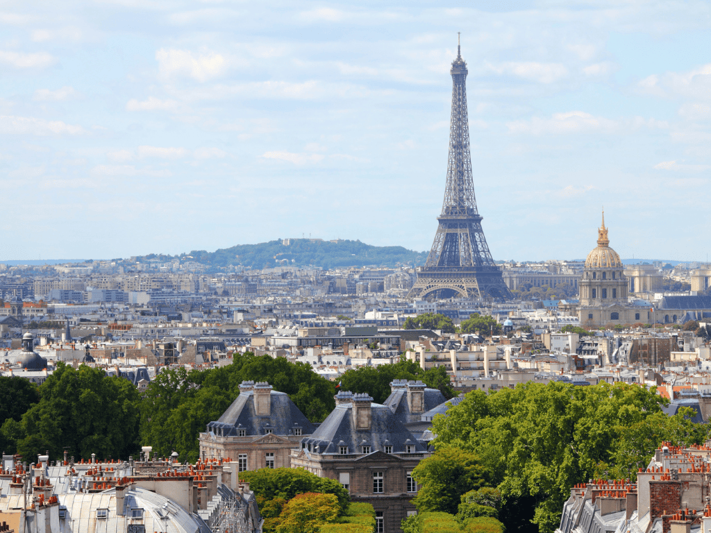 View of the Eiffel Tower and city of Paris 