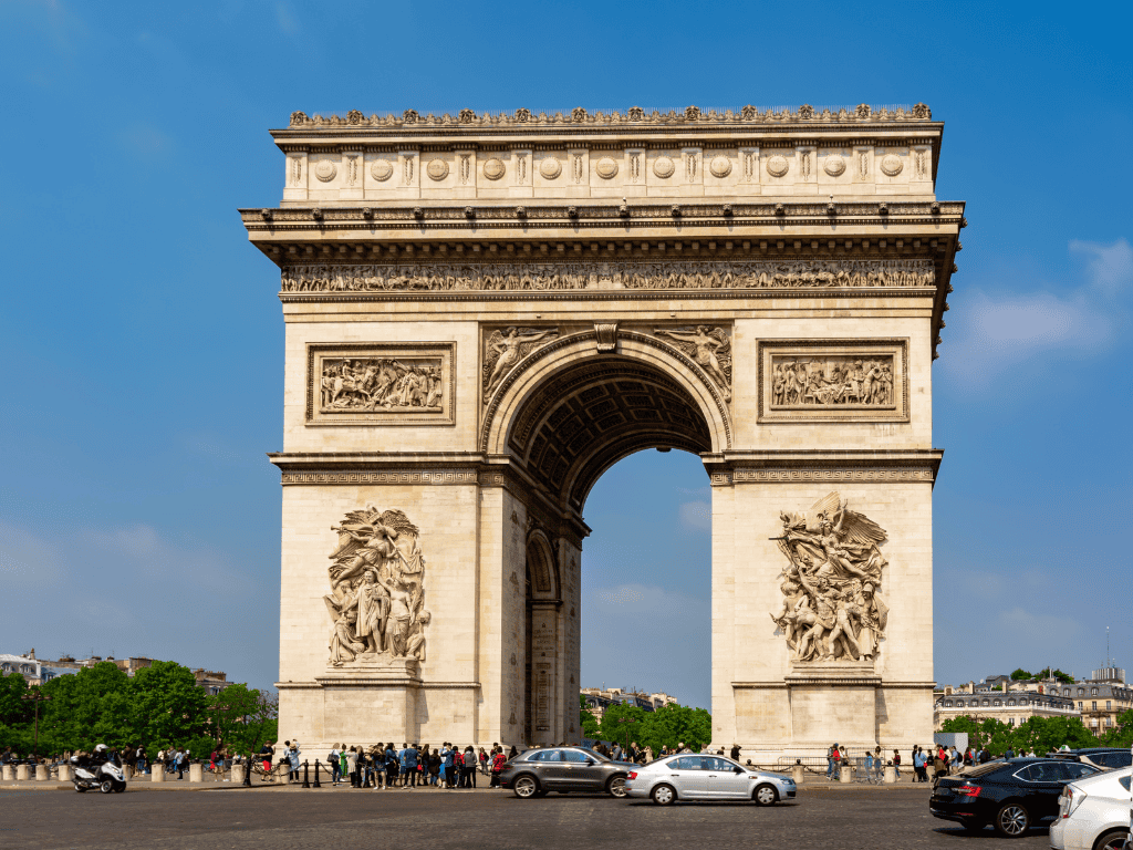 View of the Arc De Triomphe in Paris, France