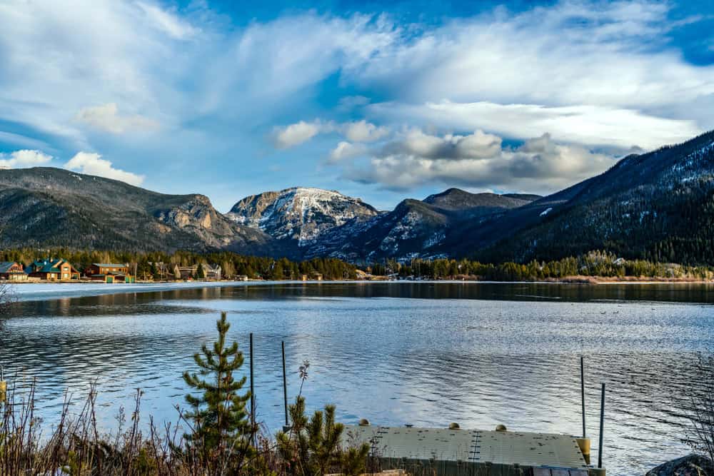 View of Grand Lake in Colorado with the Rockies in the background