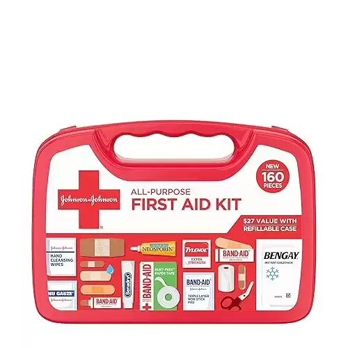 Johnson & Johnson All-Purpose Portable Compact First Aid Kit for Minor Cuts, Scrapes, Sprains & Burns