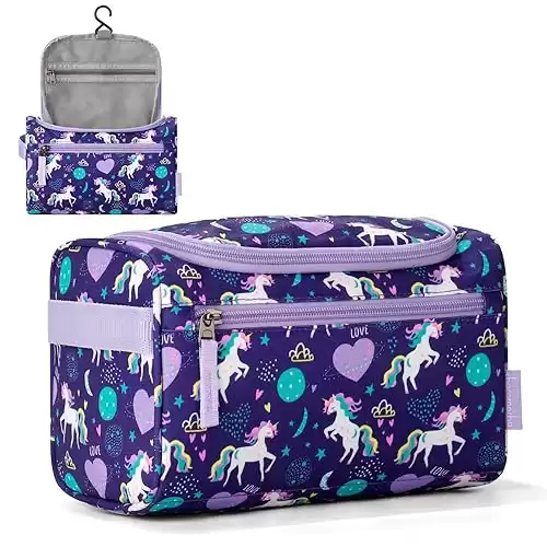 Choco Mocha Kids Unicorn Toiletry Bag for Girls, Travel Waterproof Hanging Toiletry Bag